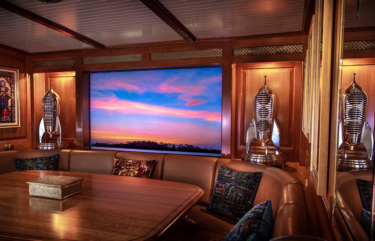 A pair of Cosmotron 50 speakers. The materials used to engineer the speakers make them perfect for marine life aboard a super yacht